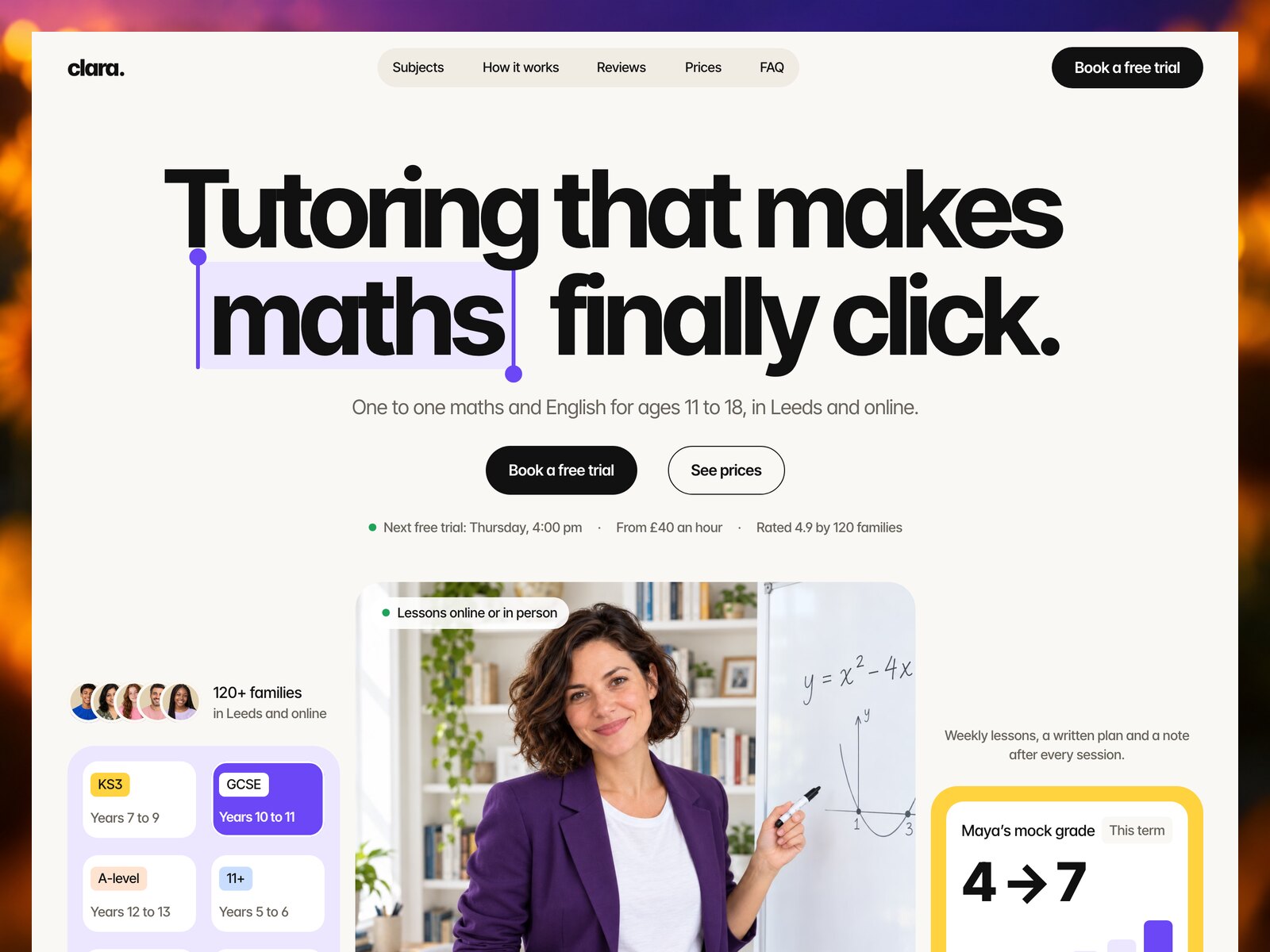 Clara Tutor website template preview